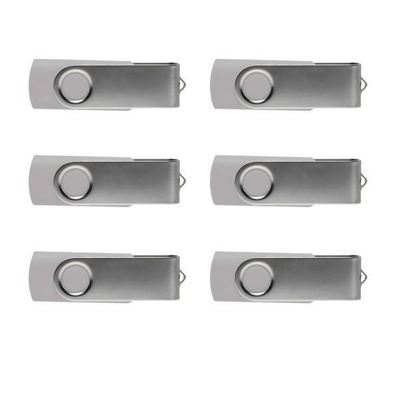 6 Swivel USB Flash Drives Pack, 8GB - Pocket size, Long Data Retention - Silver