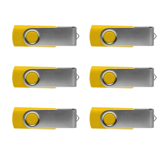 6 Swivel USB Flash Drives Pack, 8GB - Pocket size, Long Data Retention - Yellow