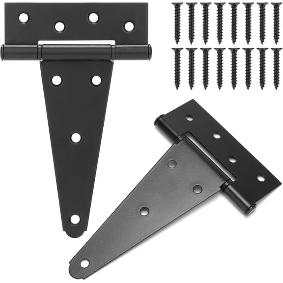 6" T-Strp Shed Door Hinges, 2 Pcs Switch Silently, Heavy Duty Black Tee Hings for Wooden Fence Gate, Outdoor T Hinges