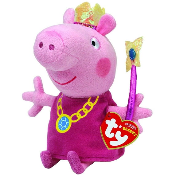 6" TY Beanie Peppa Pig w/ Crown Plush Animal Stuffed Toy MWMT's w/ Heart Tags