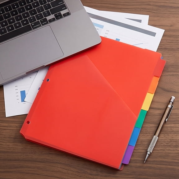 6 Tab Divider Folder, 3 Hole Punched Organizer Pocket Folder, Color Index Tabs for A4 Letter Paper Office File Storage