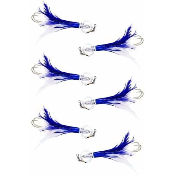 6 Tackle Premium Tuna Feathers, 6 Pcs Blue/White Rigged, Saltwater Fishing Lures for Trolling$$Sport & Recreation Other