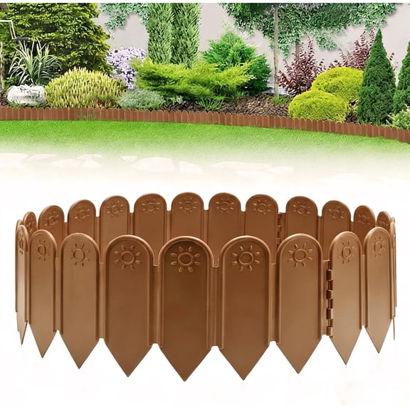 6 in Tall Brown Garden Edging Borders, Total 6.88ft No Dig Landscaping Edging, 5Pcs Plastic Interlocking Decorative Garden Fences Edging, Lawn Edge Flower Bed Border for DIY Patio Walkways Yard