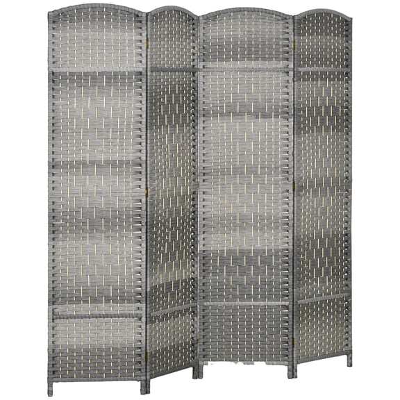 6' Tall Gray Room Divider - Hand-Woven Folding Privacy Screen for Home & Office