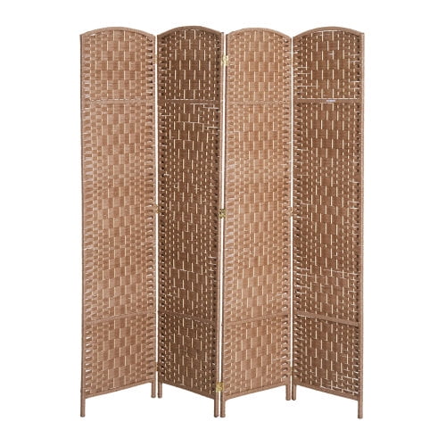 6' Tall Wicker Weave 4 Panel Room Divider, Privacy Screen, Natural
