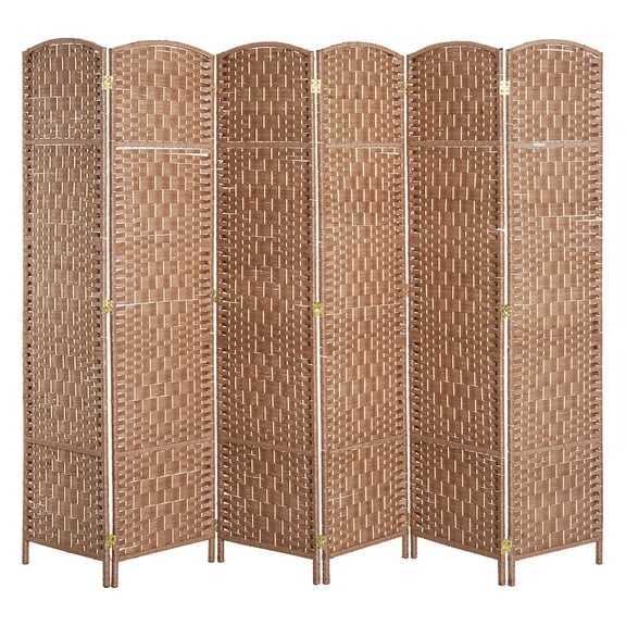 6' Tall Wicker Weave 6 Panel Room Divider Privacy Screen - Natural