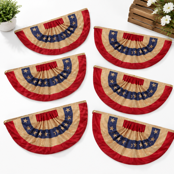 6 Tea Stained Patriotic Triangle Flags, 2x4 Ft, 4th July Banner Set