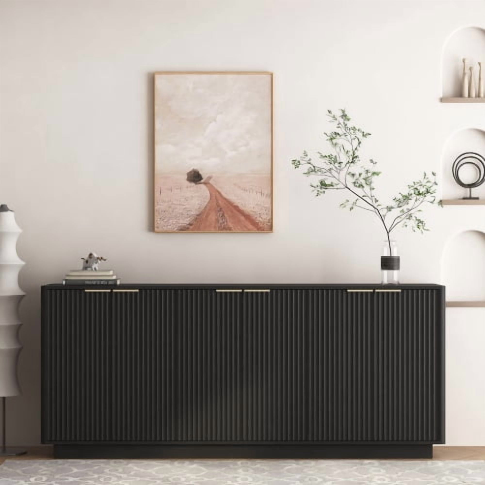 74.8" Modern Fluted Buffet Cabinet with Storage, 6-Door Sideboard Credenza with Adjustable Shelves, Accent Cabinet Console Table for Dining Room, Living Room, TV Stand