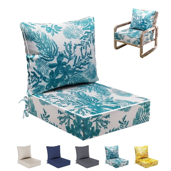 6" Thick Outdoor Deep Seat Cushion, 24" x 24" High-Resilience Outdoor Chair Cushions with Removable Cover, Waterproof & Fade-Resistant Replacement for Patio Furniture