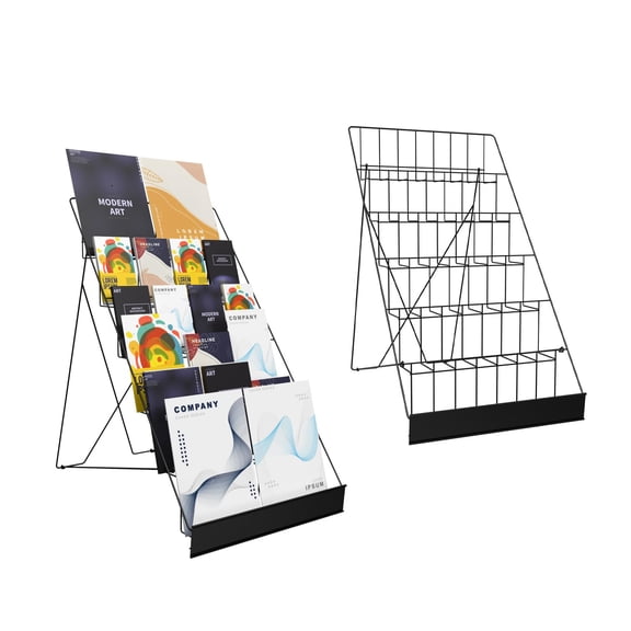 6-Tier 18 Inch Wide Metal Wire Magazine Rack Table Top Display Stand In Standard Black Finish