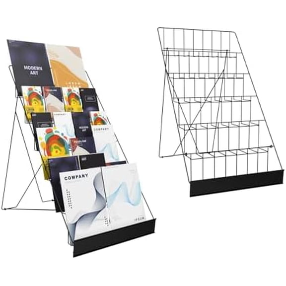 6-Tier 18" Wide Metal Wire Magazine Rack,Table Top Book Display Stand with Sign Channel,Collapsible Commercial Display Holder for Comic,Greeting Card,Literature,Trade Show,Art Print