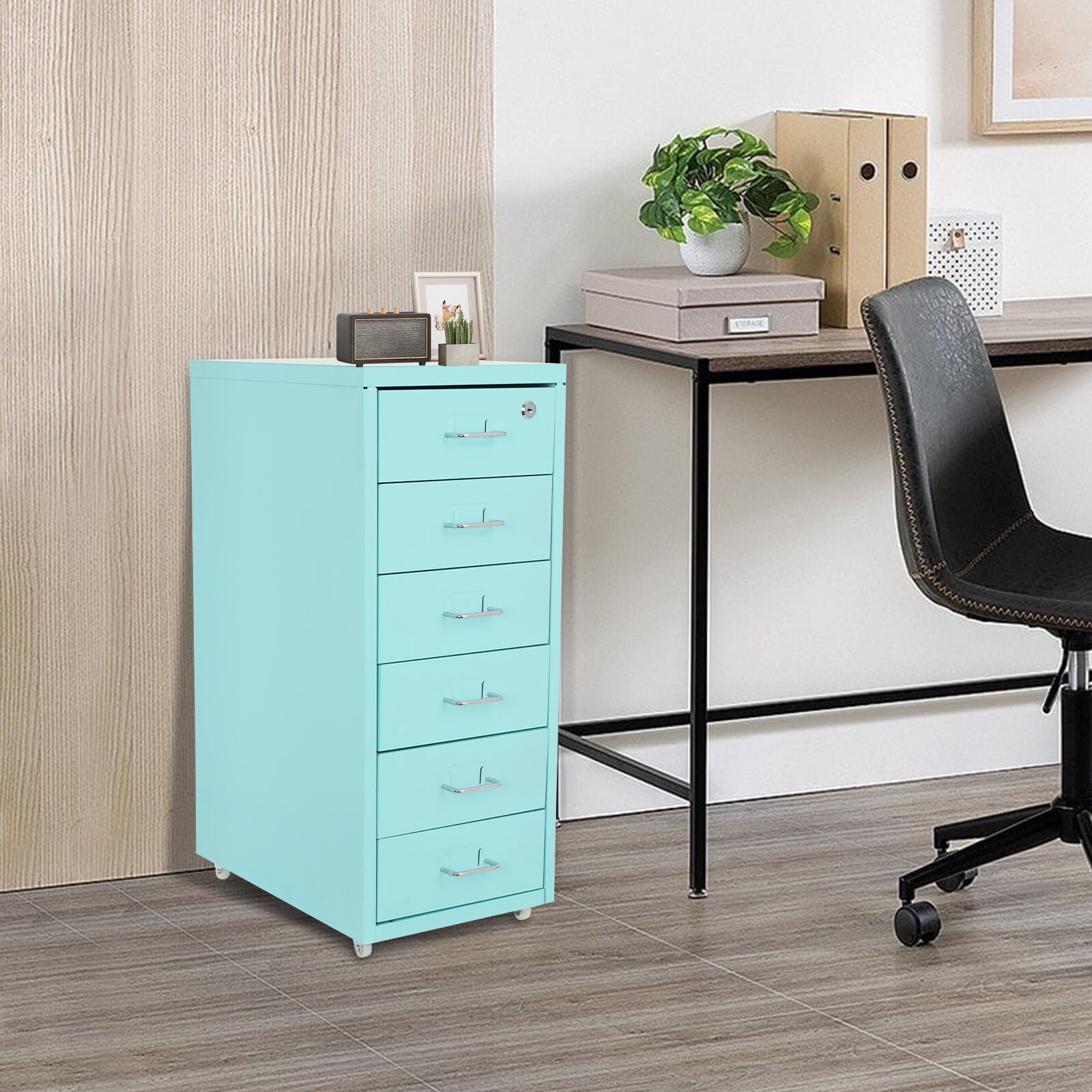 6-Tier 28*41*69cm Metal File Cabinet Home Office Freestanding Vertical File Cabinet Lockable with Curved Handle