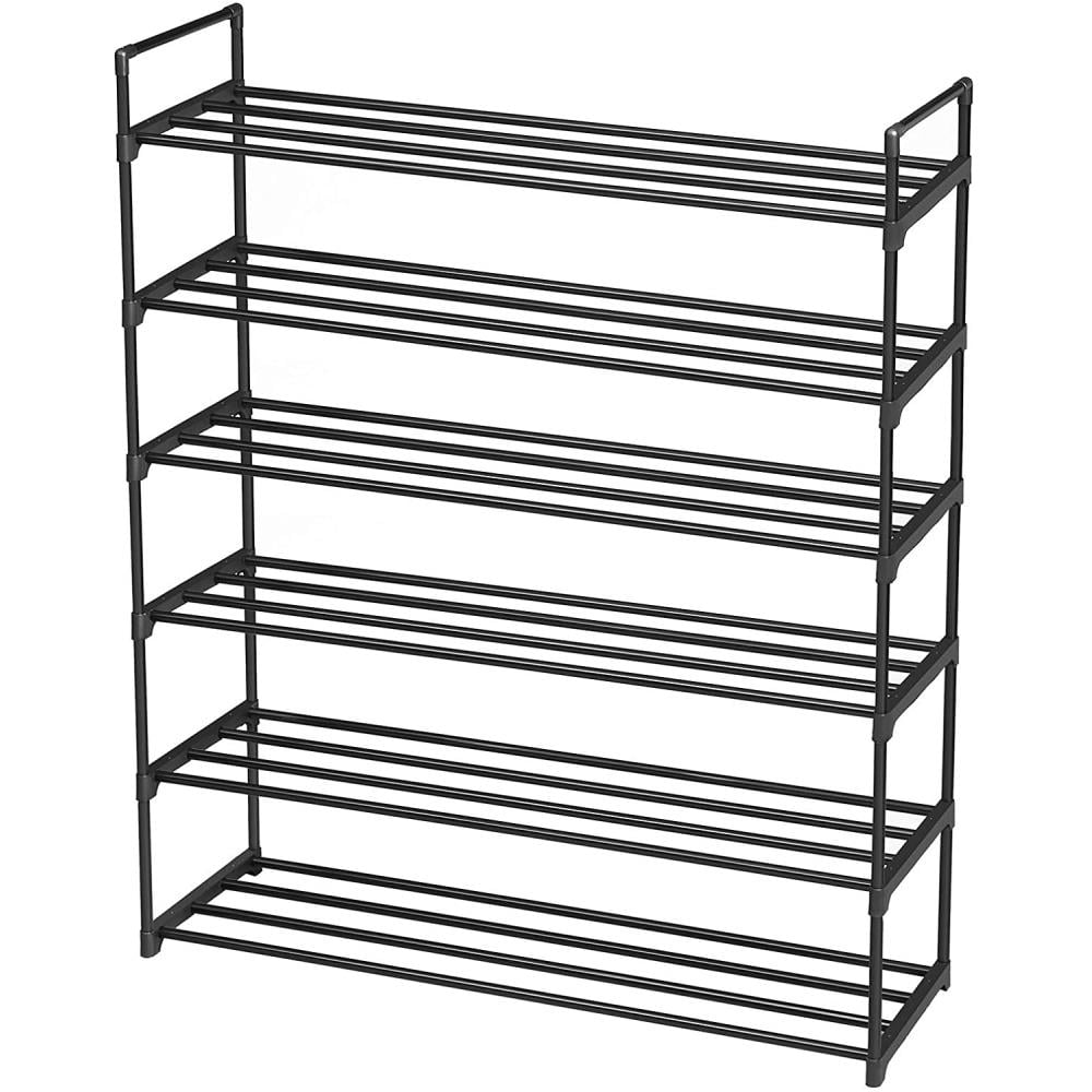 6-Tier 30 Pairs Metal Shoe Rack Shelf, Storage Organizer,Black