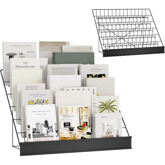 6-Tier 30" Wide Metal Magazine Holders,Wire Countertop Rack with Sign Channel,Retail Book Brochure Magazine Display Stand Literature Greeting CD Card Rack for Book Signing,Vendor Booth