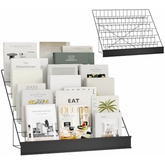 6-Tier 30" Wide Metal Magazine Holders,Wire Countertop Rack with Sign Channel,Retail Book Brochure Magazine Display Stand Literature Greeting CD Card Rack for Book Signing,Vendor Booth