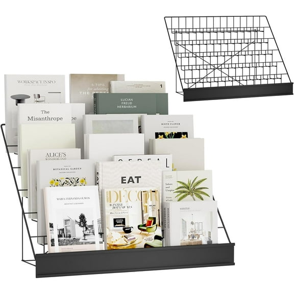 6-Tier 30" Wide Wire Countertop Magazine Rack with Sign Channel, Display Stand for Brochures Greeting Cards Literature CDs at Retail Book Signings Vendor Booths