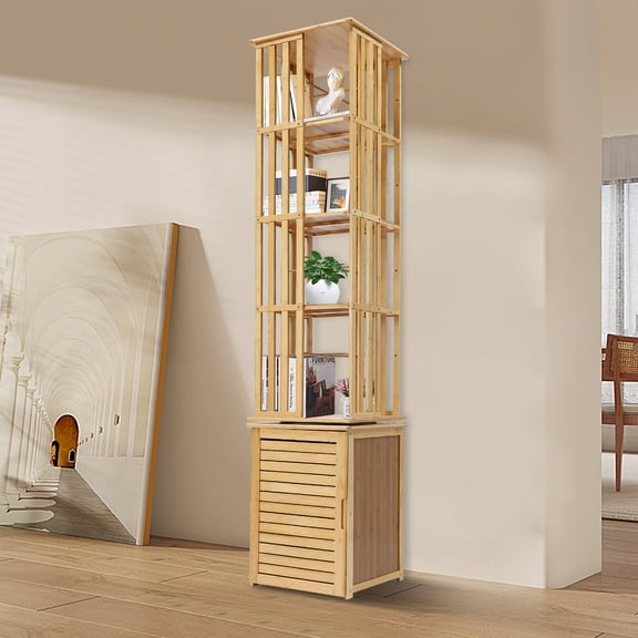 6-Tier 360° Rotating Corner Book Shelf Large Storage Shelf Bamboo Display