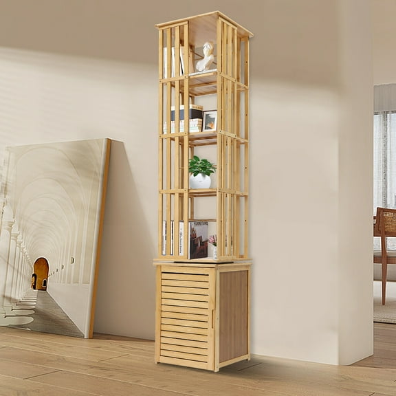 6 Tier 360 Rotating Corner Bookshelf Office Storage Bookcase Bamboo Display Rack