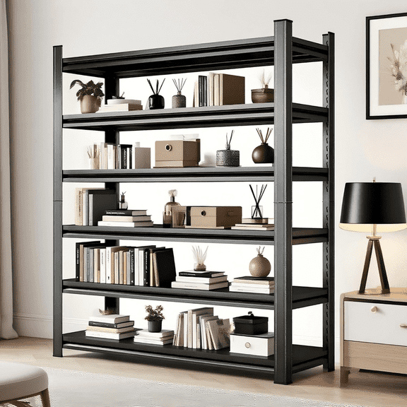 6 Tier 82"H x 40"W Shelving Rack for Garage Heavy Duty, 3600LBS Adjustable Metal Shelves Gloved Rubber Hammer and Gloves for Kitchen Pantry Basement Bathroom Laundry Shop Plant, 18"D