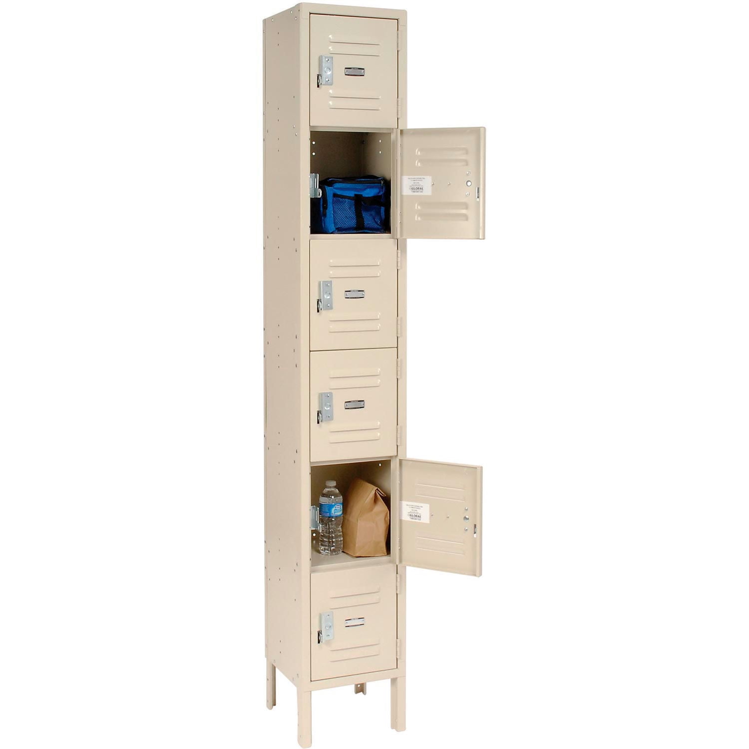 Tan 12x12x12 Inch Six Tier Steel Locker with Padlock Hasp