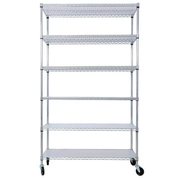 6 Tier 6000lbs Capacity NSF Metal Shelf Wire Shelving Unit, Heavy Duty Adjustable Storage Rack with Wheels & Shelf Liners for Commercial Grade Utility Steel Storage Rack, chrome- 82"H x 48"L x 18"D,