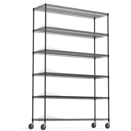 6 Tier 6000lbs Capacity Heavy Duty Wire Shelving Unit NSF Metal Shelf, Adjustable Storage Rack with Wheels & Shelf Liners for Commercial Garage Steel Shelves, 82" H X 48" L X 18" D