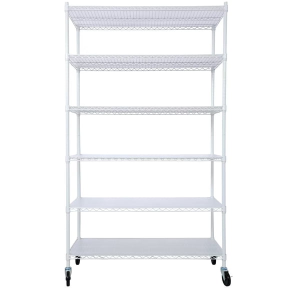 6 Tier 6000lbs Capacity NSF Metal Shelf Wire Shelving Unit, Heavy Duty Adjustable Storage Rack with Wheels & Shelf Liners for Commercial Grade Utility Steel Storage Rack, 84"H x 48"L x 20"D - White