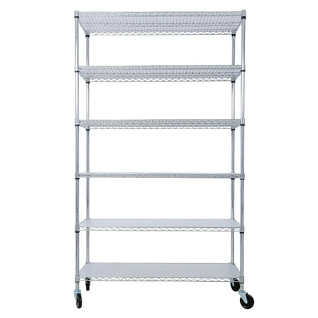 6 Tier 6000lbs Capacity NSF Metal Shelf Wire Shelving Unit, Heavy Duty Adjustable Storage Rack with Wheels & Shelf Liners for Commercial Grade Utility Steel Storage Rack, chrome- 82"H x 48"L x 18"D