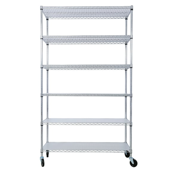 6 Tier 6000lbs Capacity NSF Metal Shelf Wire Shelving Unit, Heavy Duty Adjustable Storage Rack with Wheels & Shelf Liners for Commercial Grade Utility Steel Storage Rack, chrome- 82"H x 48"L x 18"D