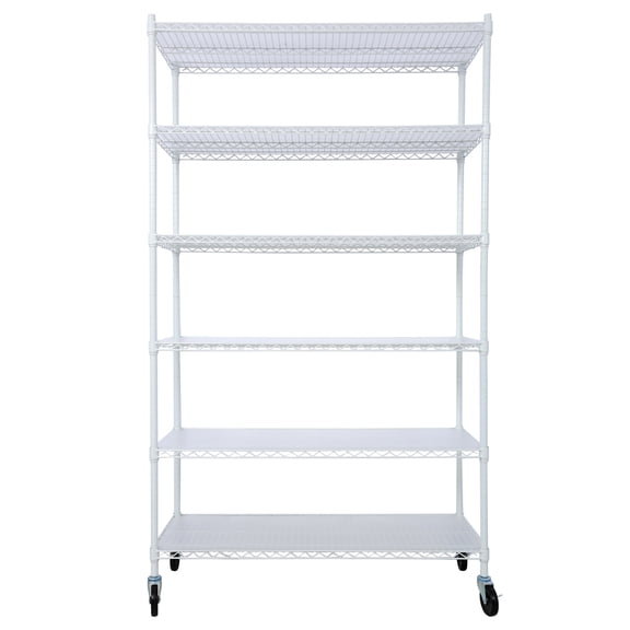 6 Tier 6000lbs Capacity NSF Metal Shelf Wire Shelving Unit, Heavy Duty Adjustable Storage Rack with Wheels & Shelf Liners for Commercial Grade Utility Steel Storage Rack, white - 84"H x 48"L x 20"D