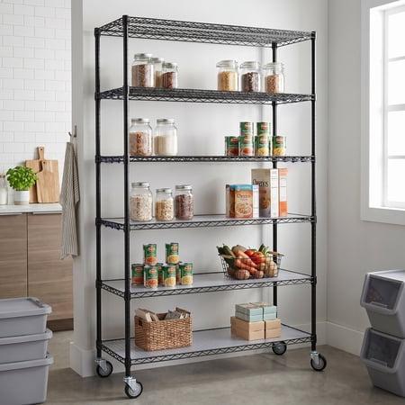 6 Tier 6000lbs Capacity NSF Metal Shelf Wire Shelving Unit, Heavy Duty Adjustable Storage Rack with Wheels & Shelf Liners for Commercial Grade Utility Steel Storage Rack, Black - 84"H x 48"L x 20"D
