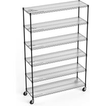 6 Tier 6000lbs Capacity NSF Metal Shelf Wire Shelving Unit, Heavy Duty Adjustable Storage Rack with Wheels & Shelf Liners for Commercial Grade Utility Steel Storage Rack, Black - 82"H x 48"L x 18"D