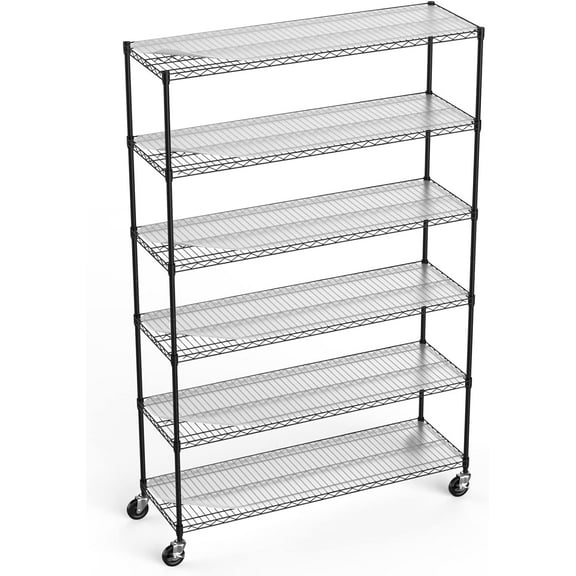 6 Tier 6000lbs Capacity NSF Metal Shelf Wire Shelving Unit, Heavy Duty Adjustable Storage Rack with Wheels & Shelf Liners for Commercial Grade Utility Steel Storage Rack, Black - 82"H x 48"L x 18"D