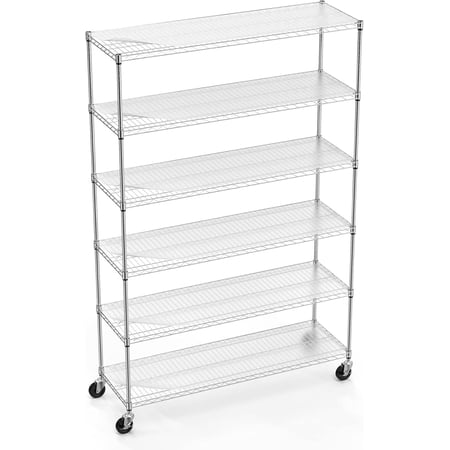 6 Tier 6000lbs Capacity NSF Metal Shelf Wire Shelving Unit, Heavy Duty Adjustable Storage Rack with Wheels & Shelf Liners for Commercial Grade Utility Steel Storage Rack, Chrome - 82"H x 48"L x 18"D