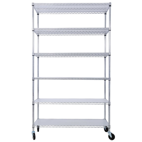 6 Tier 6000lbs Capacity NSF Metal Shelf Wire Shelving Unit, Heavy Duty Adjustable Storage Rack with Wheels & Shelf Liners for Commercial Grade Utility Steel Storage Rack, - 84"H x 48"L x 20"D