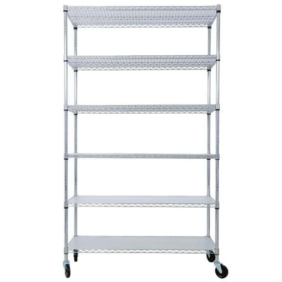 6 Tier 6000lbs Capacity NSF Metal Shelf Wire Shelving Unit 。Heavy Duty Adjustable Storage Rack with Wheels