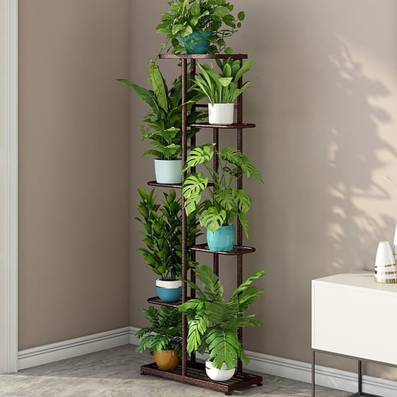 6 Tier 7 Potted Metal Plant Stand, Corner Plant Stand, Indoor & Outdoor Tiered Plants Stands, Leveled Plants Shelves for Living Room, Office, Garden, Patio, Balcony, Copper gold