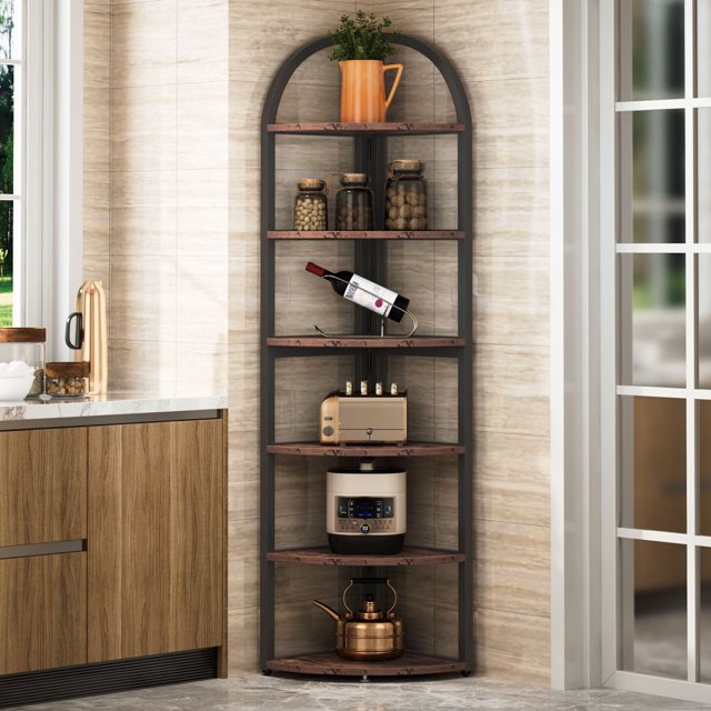 6 Tier/7 Tier Corner Shelf, Tall Corner Bookshelf, Freestanding Display