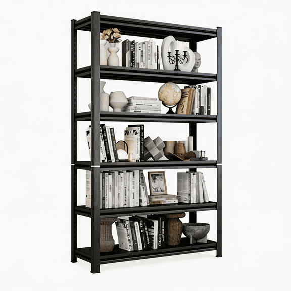 6 Tier 78" H Adjustable Garage Shelving Unit, Metal Shelving Utility Shelf, 3600LBS Industrial Storage Shelves Rack for Warehouse Basement Kitchen Pantry Bathroom Laundry Shop Plant Shoes Book,Black