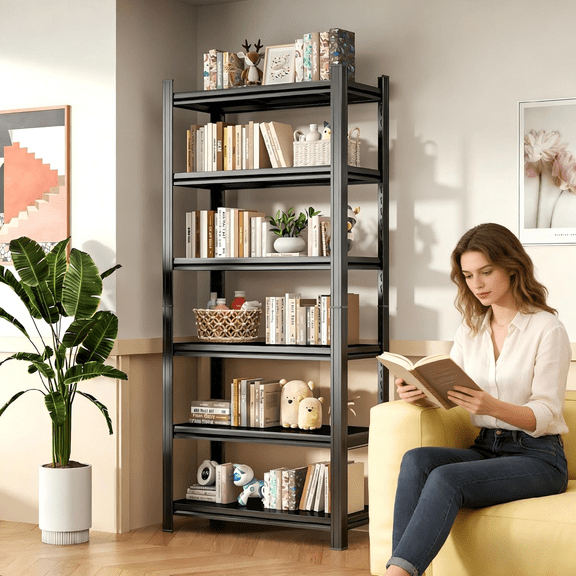 6-Tier 82''H x 40"W Adjustable Metal Garage Shelving Unit,3600 lbs Storage Shelves,Double-Layer Column with Reinforced Ribs for Garage,Warehouse,Kitchen,Living Room,Patio,Laundry Room,Bathroom
