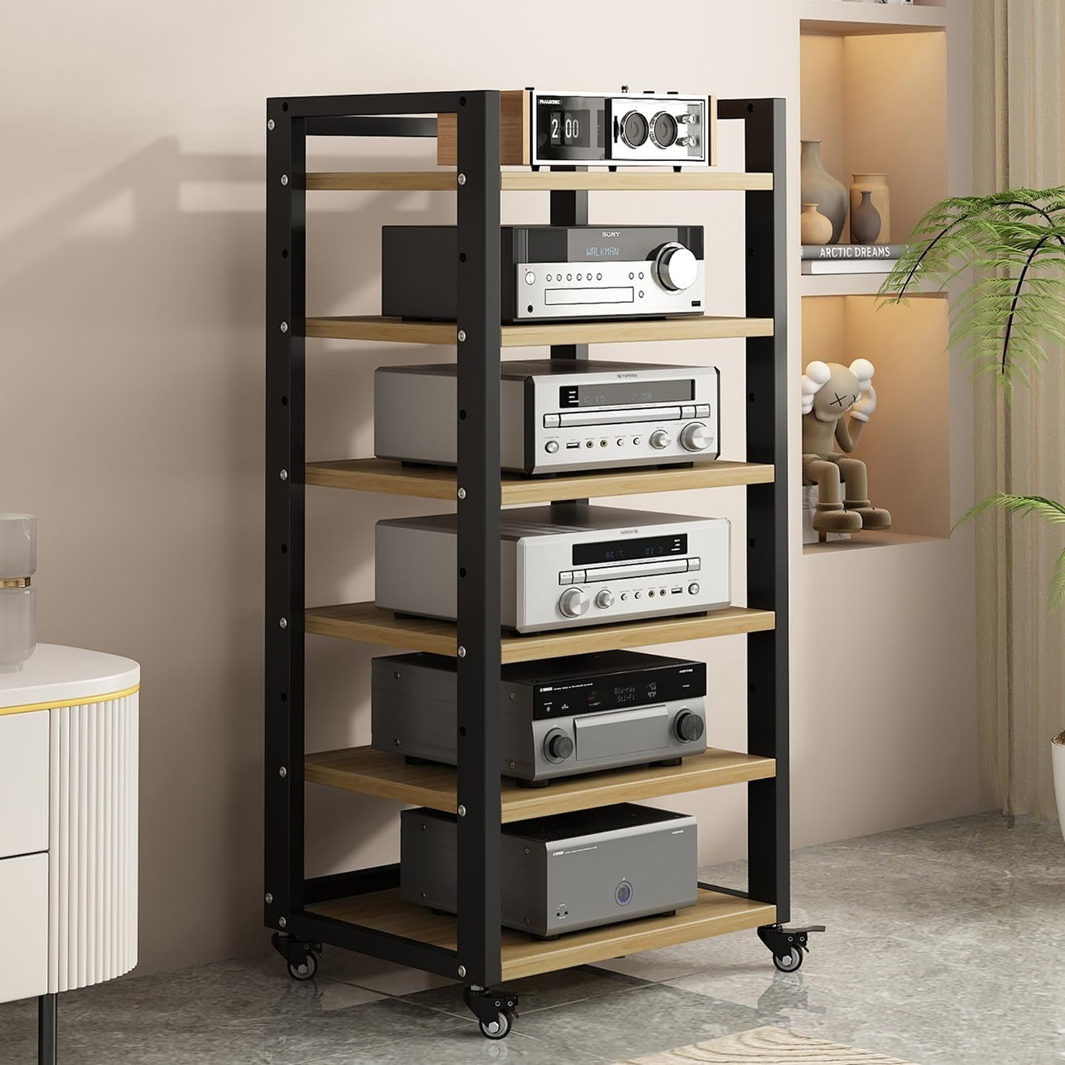 6 Tier AV Media Stand, Movable Record Player DVD CD Audio Rack Tower ...