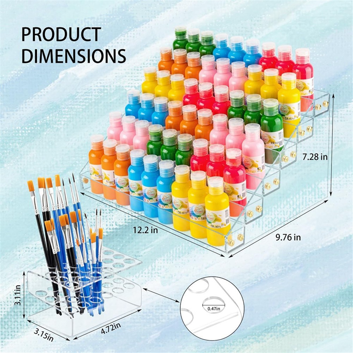 6Tier Acrylic Paint Storage Box, 24Slot Paint Brush Holder for