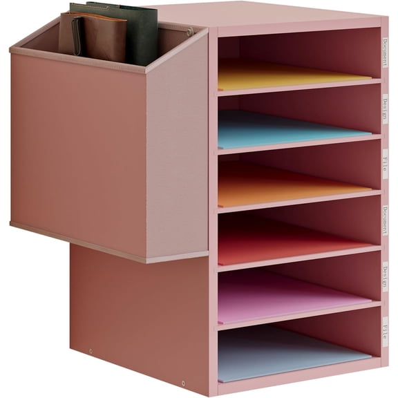6 Tier Adjustable Countertop Mail Sorter, Mailboxes With Name Slots, Literature Organization Paper Storage Slot, Office Desk File Organizer, Wooden Desktop Mailbox for Classroom