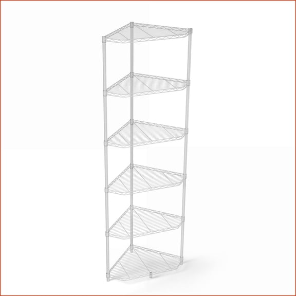 6-Tier Adjustable Heavy Duty White Metal Corner Shelf | Chrome | Iron+Plastic