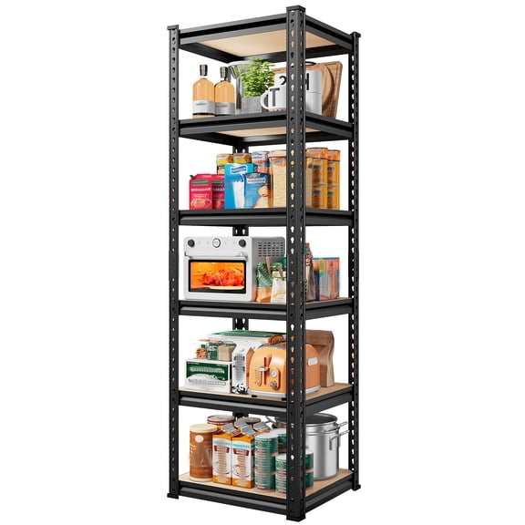 melmine 6-Tier Adjustable Shelving Unit, 2256 lb Capacity, Space-Saving Metal Storage Shelves, Square Boltless Rack for Garden, Kitchen, Bathroom, 16.1"W x 16.1"D x 72"H, Black