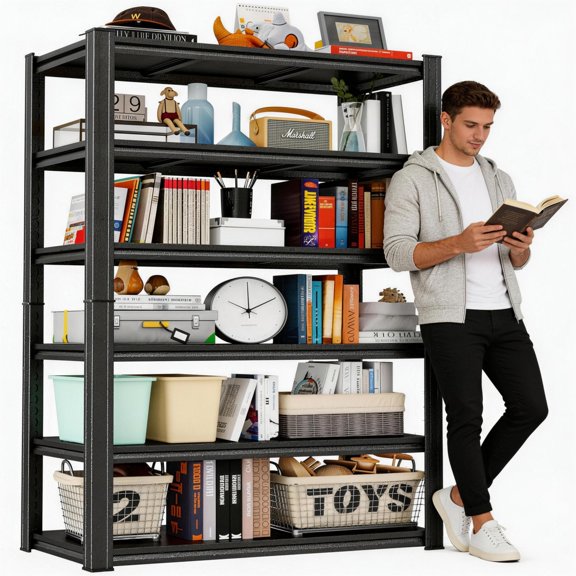 6 Tier Adjustable Shelving Unit, Heavy Duty Steel Storage Shelves, 3600lb, Double Layer&Thickened Post Storage Rack for Home Commercial Industrial Use, 36W x 16D x 78H, Black