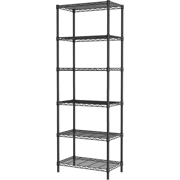 6 Tier Adjustable Storage Shelf Wire Shelving Unit Metal Shelves Standing Closet Bathroom Organizers Pantry Kitchen Garage Laundry Room Organization Home Rack 12" D X 22" W X 69.5" H Black
