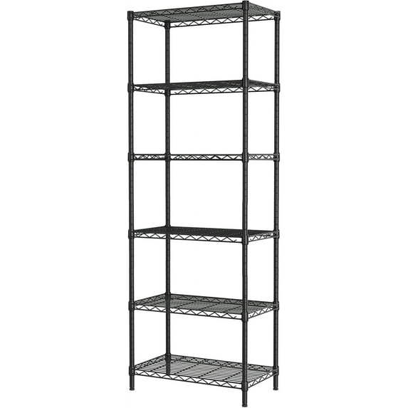 6 Tier Adjustable Storage Shelf Wire Shelving Unit Metal Shelves Standing Closet Bathroom Organizers Pantry Kitchen Garage Laundry Room Organization Home Rack 21.5" W X 11.5D X 69 "H Black