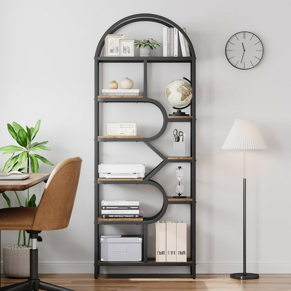 6-Tier Arched Bookcase - 81.7" Tall Geometric Bookshelf for Home & Office - Modern Storage Shelf for Books, Vinyl Records, Decor
