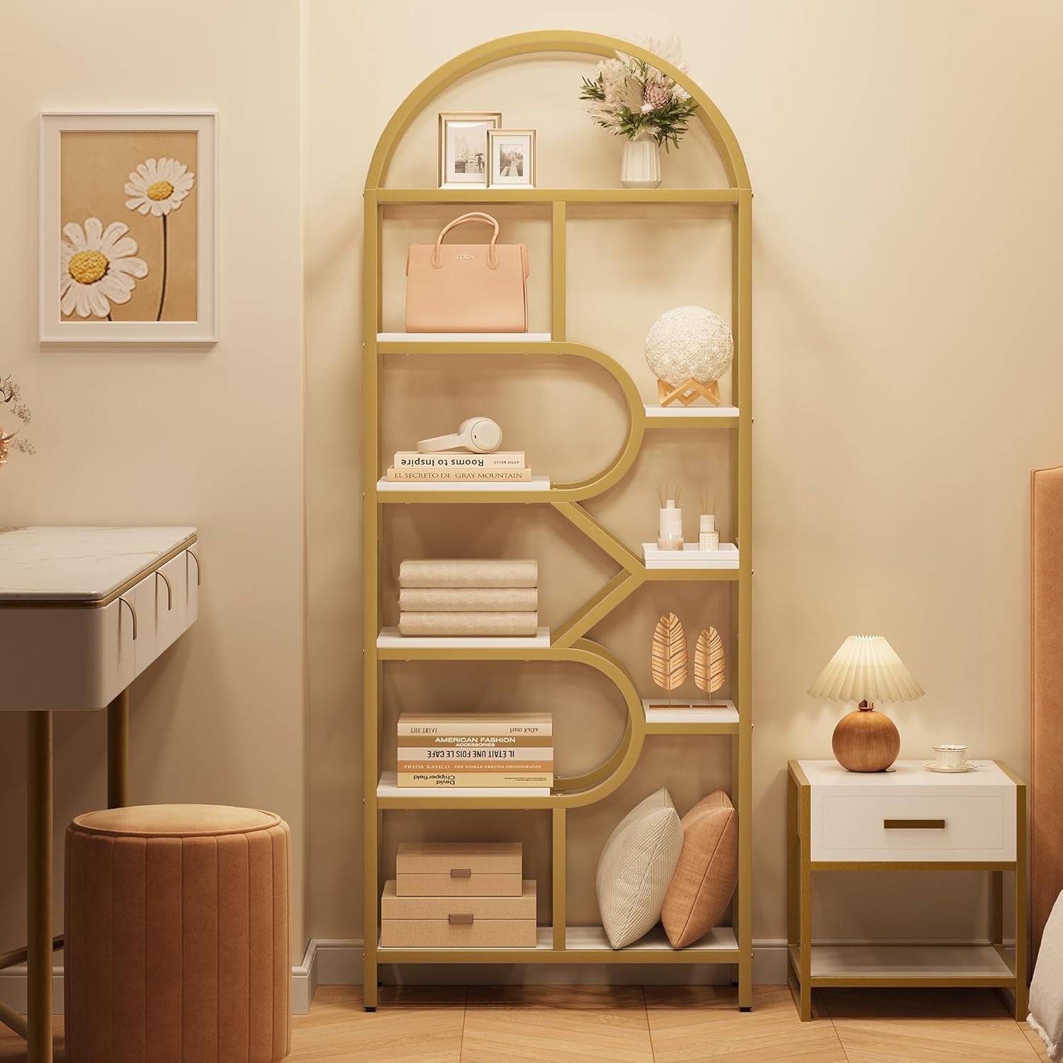 Gold Geometric Arched 6-Tier Metal Bookshelf